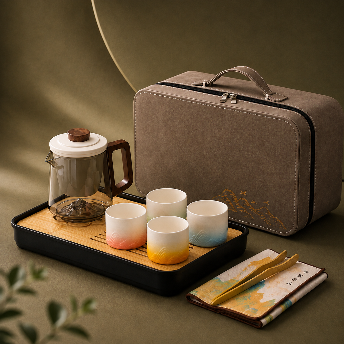 Portable Ceramic Tea Set with Travel Case