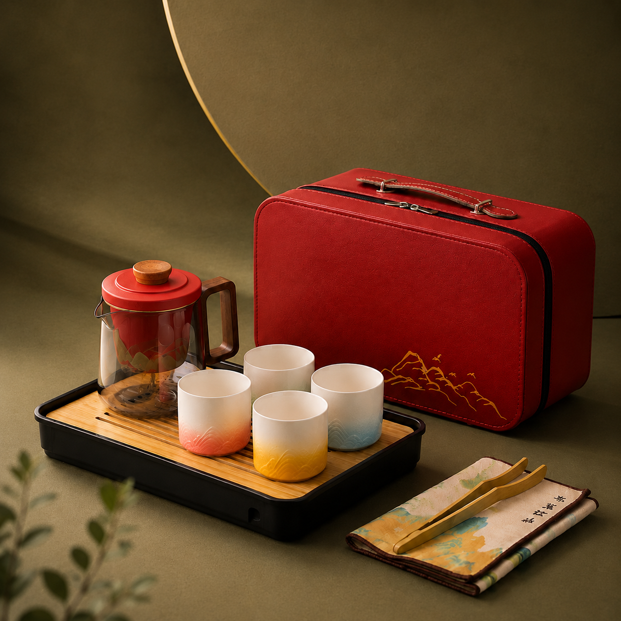 Portable Ceramic Tea Set with Travel Case